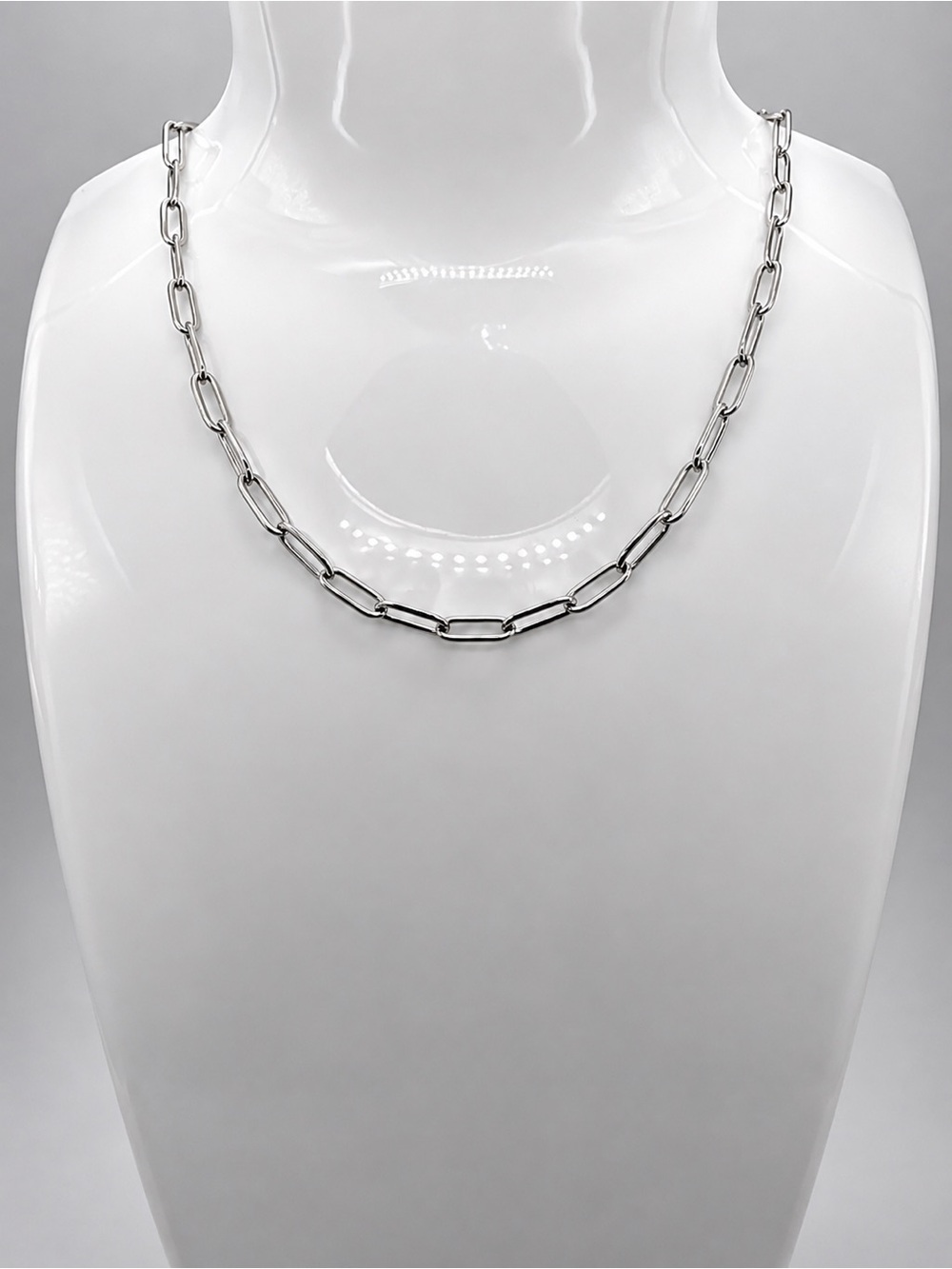 Women’s 18k White Gold Plated Stainless Steel PaperClip Flat Cross Link Necklace